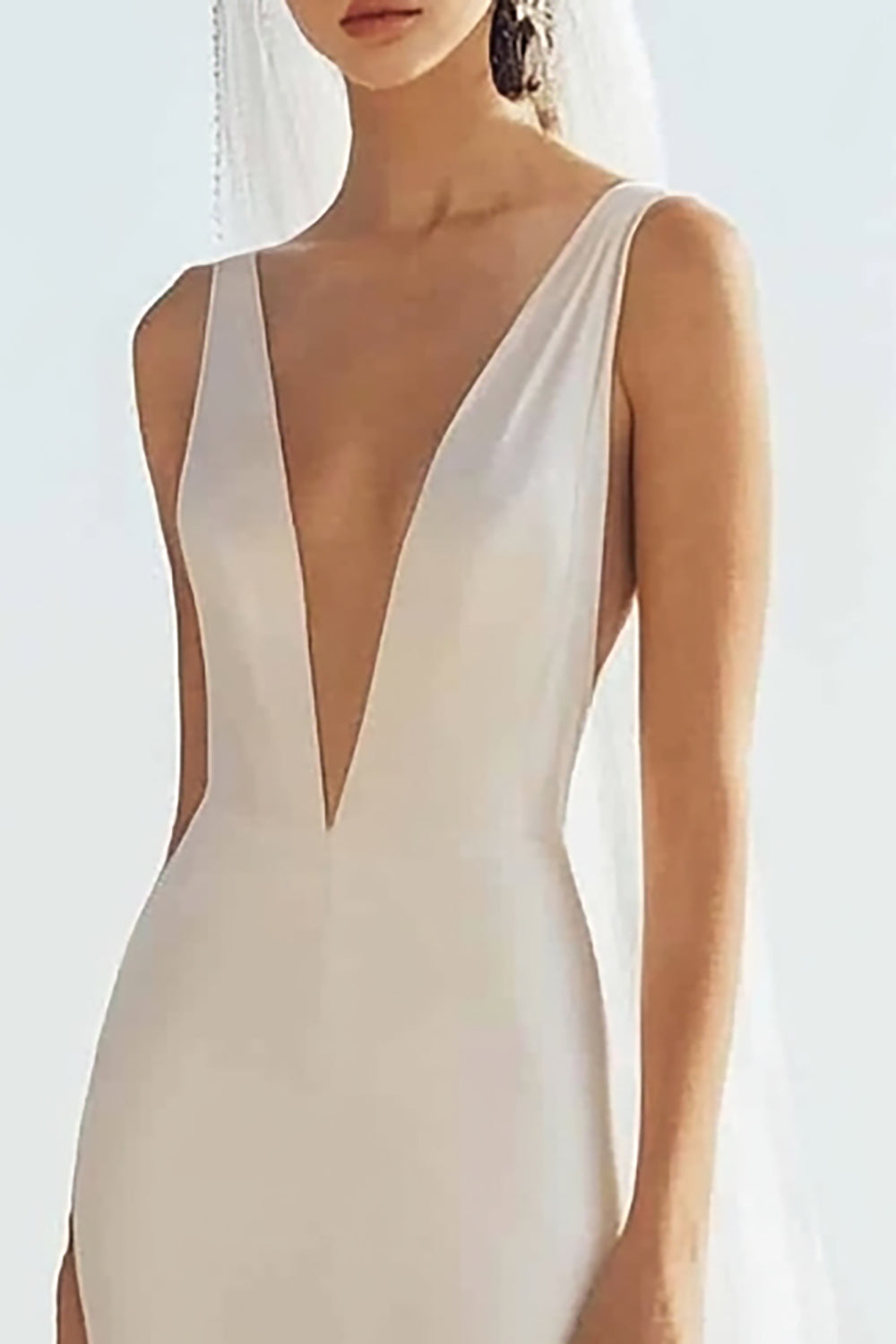 Simple Ivory Sweep Train Deep V Neck Boho Wedding Dress