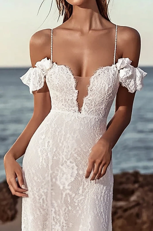 Ivory Lace Off the Shoulder Mermaid Long Wedding Dress