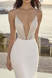 Ivory Chiffon Mermaid Sweep Train Deep V-Neck Wedding Dress