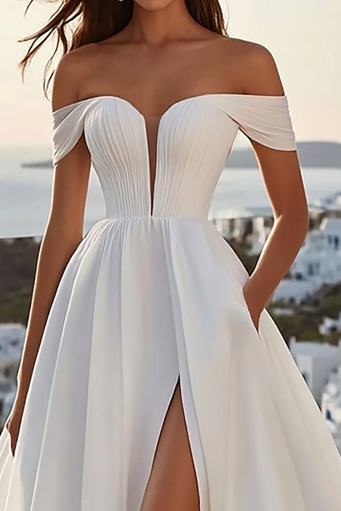 Simple Chiffon Bridesmaid Dress with Slit Ivory