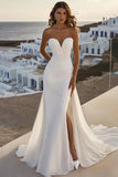 Ivory Chiffon Sweetheart Sweep Train Wedding Dress With Slit