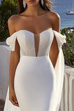 Mermaid Ivory Chiffon Long Off the Shoulder Wedding Dress