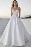 Ivory A Line Satin Strapless Long Lace Wedding Dress