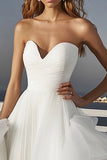 Ivory Tulle A Line Sweep Train Wedding Dress with Ruffles