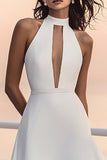 Ivory A Line Chiffon Keyhole Long Wedding Dress
