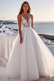 Ivory Deep V-Neck Ball Gown Wedding Dress with Lace