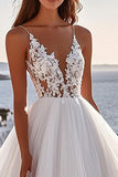 Ivory Deep V-Neck Ball Gown Wedding Dress with Lace