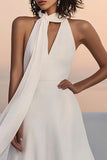 Ivory Sweep Train Chiffon Keyhole A Line Wedding Dress