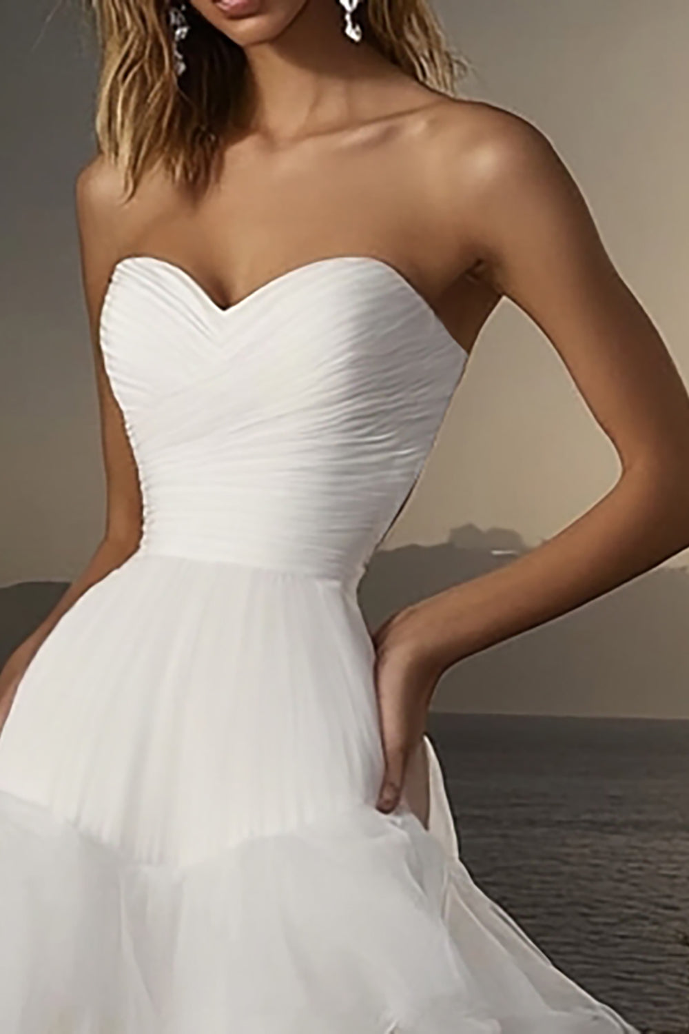Ivory A Line Tulle Sweetheart Long Wedding Dress with Ruffles