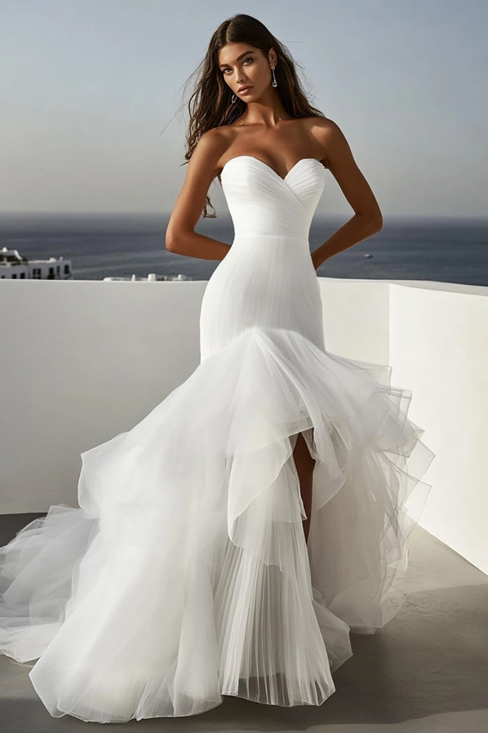 Ivory Sweep Train High-Low Sweetheart Wedding Dress