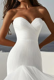 Ivory Sweep Train High-Low Sweetheart Wedding Dress