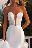 Ivory Mermaid Strapless Ruffled Organza Long Wedding Dress