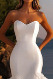 Organza Mermaid Ivory Sweetheart Long Satin Wedding Dress