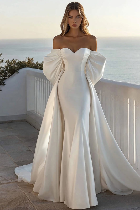 Ivory Mermaid Strapless Off the Shoulder Long Wedding Dress