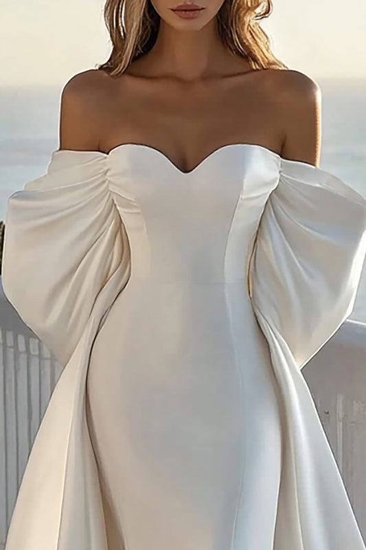 Ivory Mermaid Strapless Off the Shoulder Long Wedding Dress