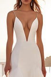 Mermaid Ivory Deep V-Neck Tulle Wedding Dress