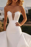 Strapless Mermaid Ivory Organza Long Wedding Dress