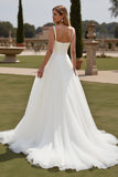 Ivory Spaghetti Straps A Line Organza Long Satin Wedding Dress