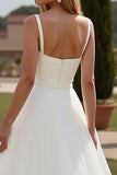 Ivory Spaghetti Straps A Line Organza Long Satin Wedding Dress