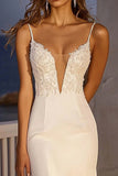 Ivory Spaghetti Straps Mermaid Tulle Wedding Dress With Slit