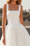 Ivory Square Neck A Line Crepe Long Wedding Dress