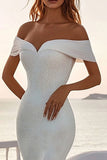Ivory Off The Shoulder Mermaid Long Wedding Dress With Sequins