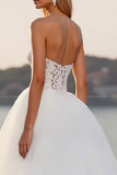 Ivory Sweetheart A Line Long Tulle Wedding Dress with Lace