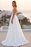 Ivory Spaghetti Straps Lace A Line Crepe Long Wedding Dress