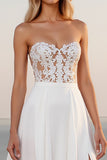 Ivory Strapless A Line Long Wedding Dress With Slit