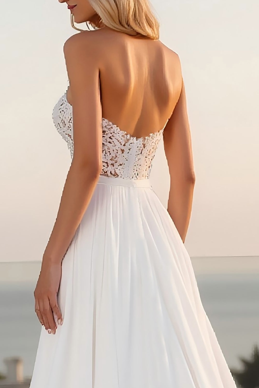 Ivory Strapless A Line Long Wedding Dress With Slit