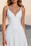 Ivory Crepe Spaghetti Straps Long A Line Wedding Dress
