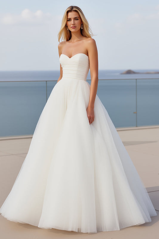 Ivory Strapless A Line Long Wedding Dress