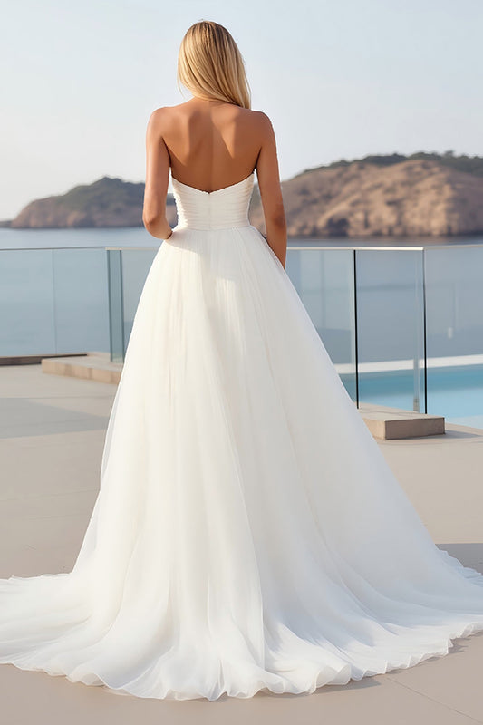 Ivory Strapless A Line Long Wedding Dress