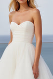 Ivory Strapless A Line Long Wedding Dress