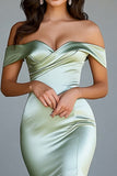 Off the Shoulder Dusty Sage Mermaid Long Prom Dress with Slit