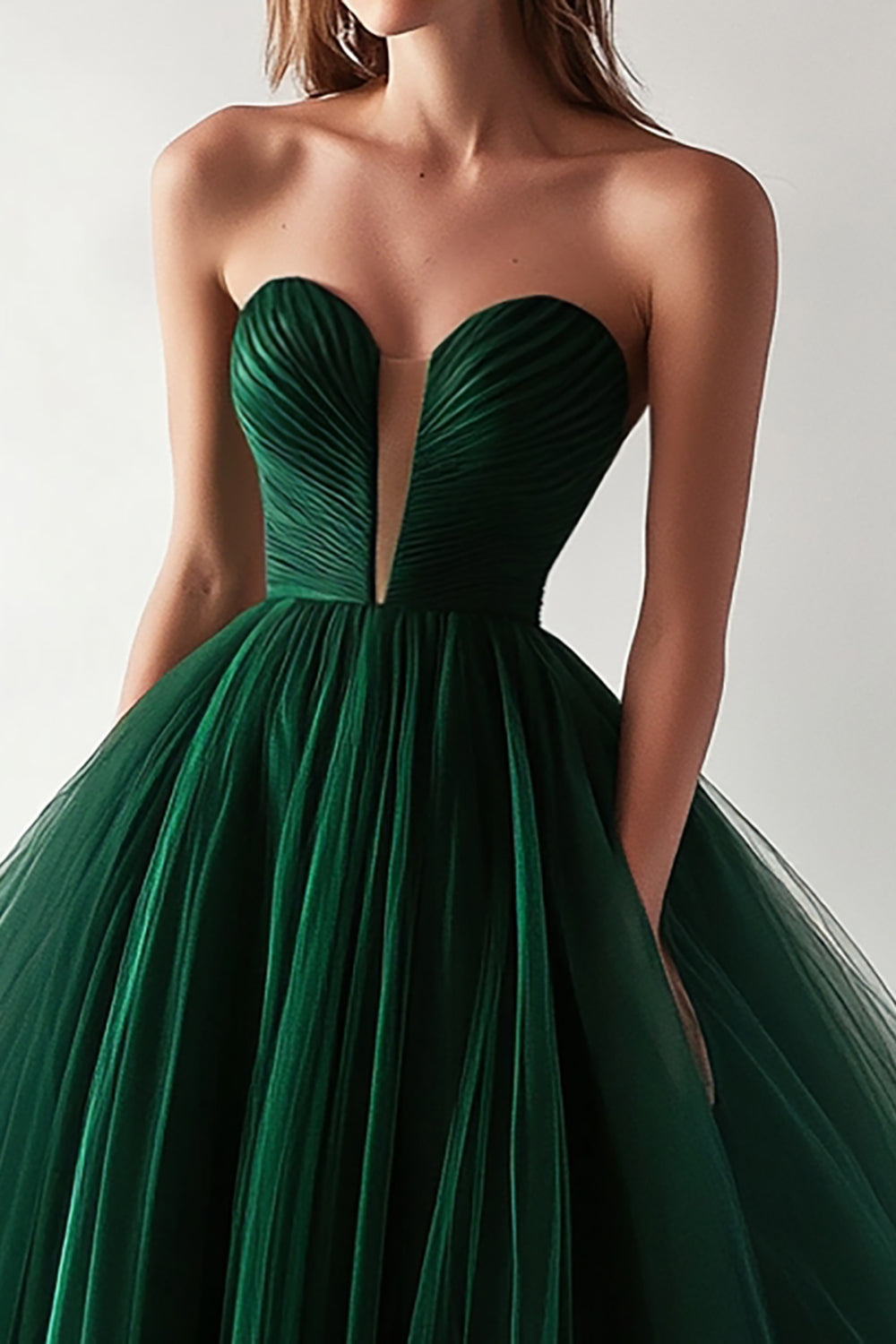Tulle Dark Green Ball Gown Backless Long Prom Dress
