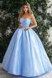 Sky Blue Ball Gown Sweetheart Long Prom Dress with Appliques