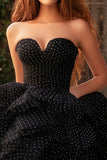 Black Asymmetrical Tulle High-Low Prom Dress with Polka Dots