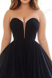 Black Ball Gown Tulle Sweetheart Long Prom Dress