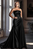 Black Sheath Square Neck Satin Long Prom Dress
