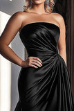 Black Sheath Square Neck Satin Long Prom Dress