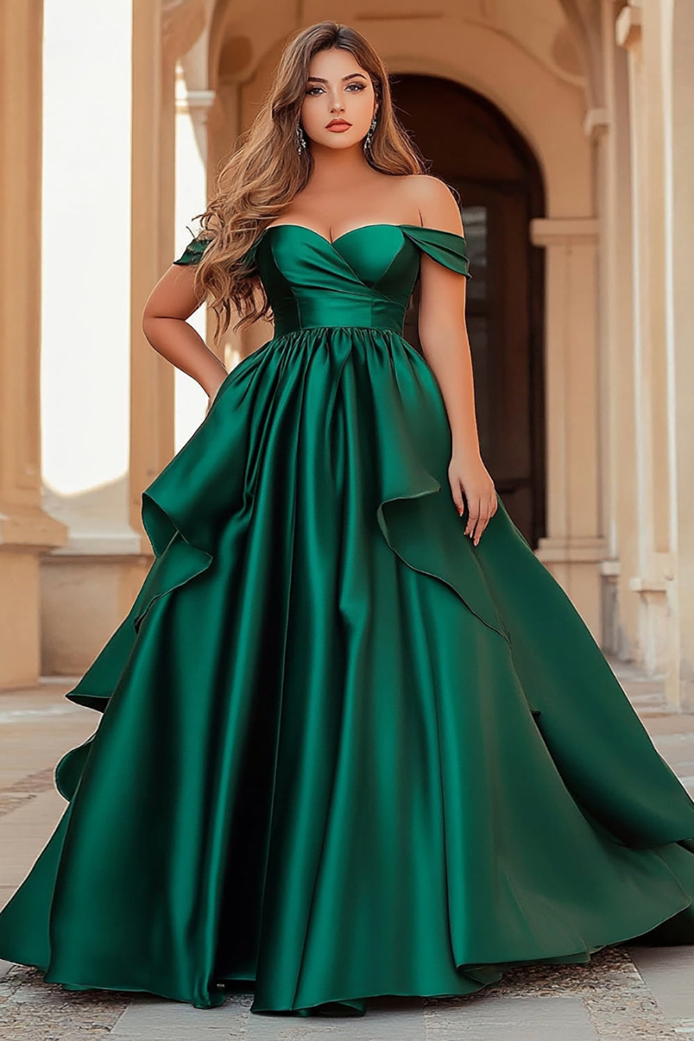 ZAPAKASA Women Dark Green A Line Satin Ball Gown Prom Dress with