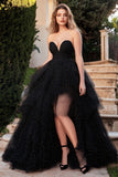 Black A Line Tulle Sweetheart High-Low Prom Dress