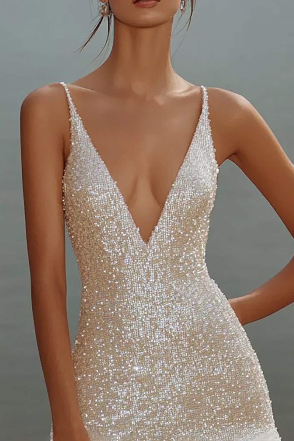 Zapaka Women Graduation Dress Bodycon Spaghetti Straps Sequin V Neck Short Little White Dress, White / US6 Zapaka Women Graduation Dress Bodycon Spaghetti Straps Sequin V Neck Short Little White Dress, White / US6