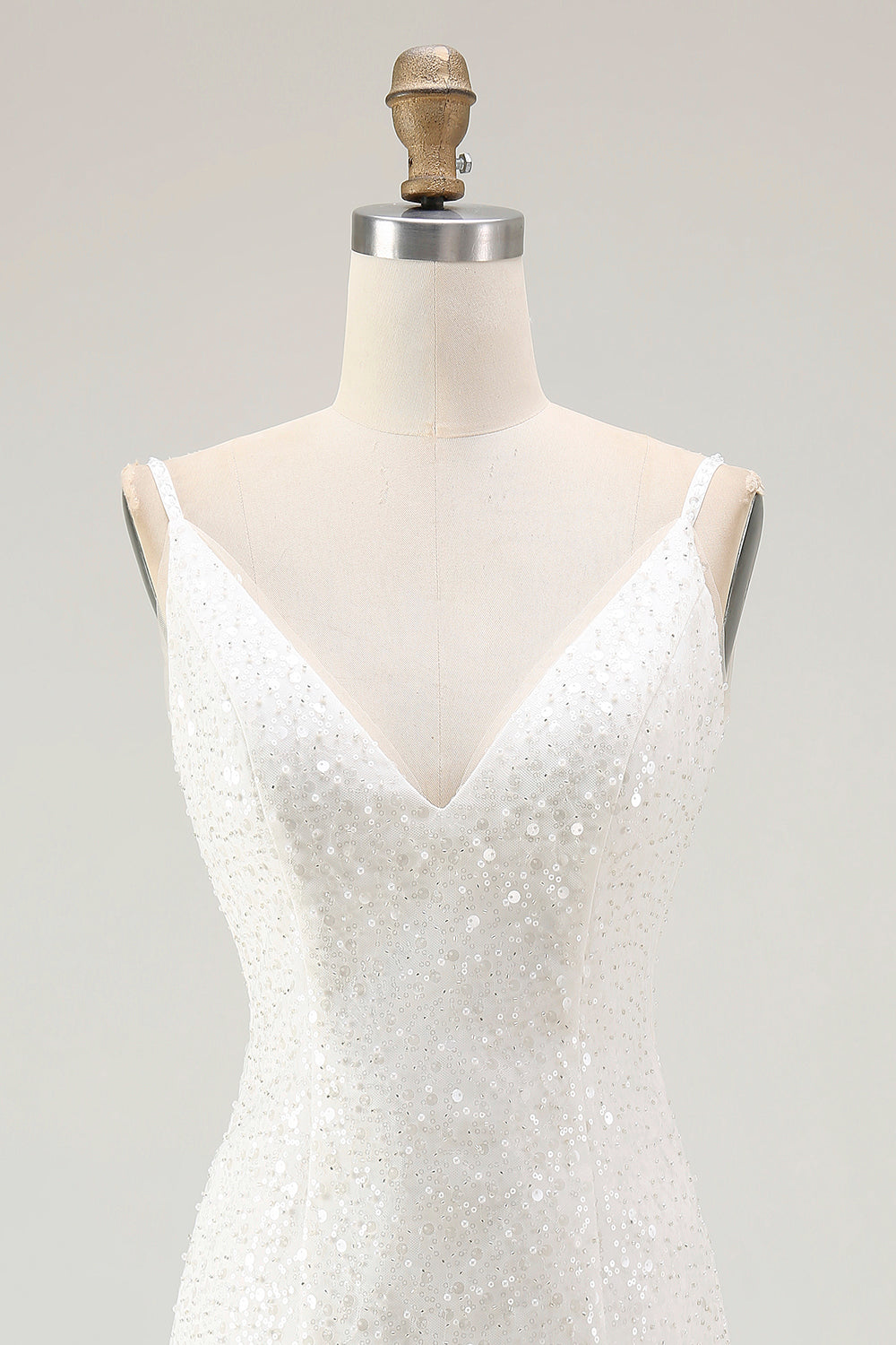 Sparkly White Sequins V-Neck Bodycon Short Homecoming Dress with Ruffles