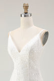 Sparkly White Sequins V-Neck Bodycon Short Homecoming Dress with Ruffles