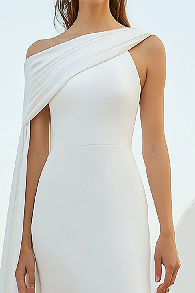 ZAPAKASA Women White Chiffon Sheath Rehearsal Dinner Dress Asymmetrical