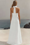 Chiffon White A Line Halter Long Rehearsal Dinner Dress