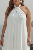 Plus Sise White Chiffon A Line Halter Long Rehearsal Dinner Dress