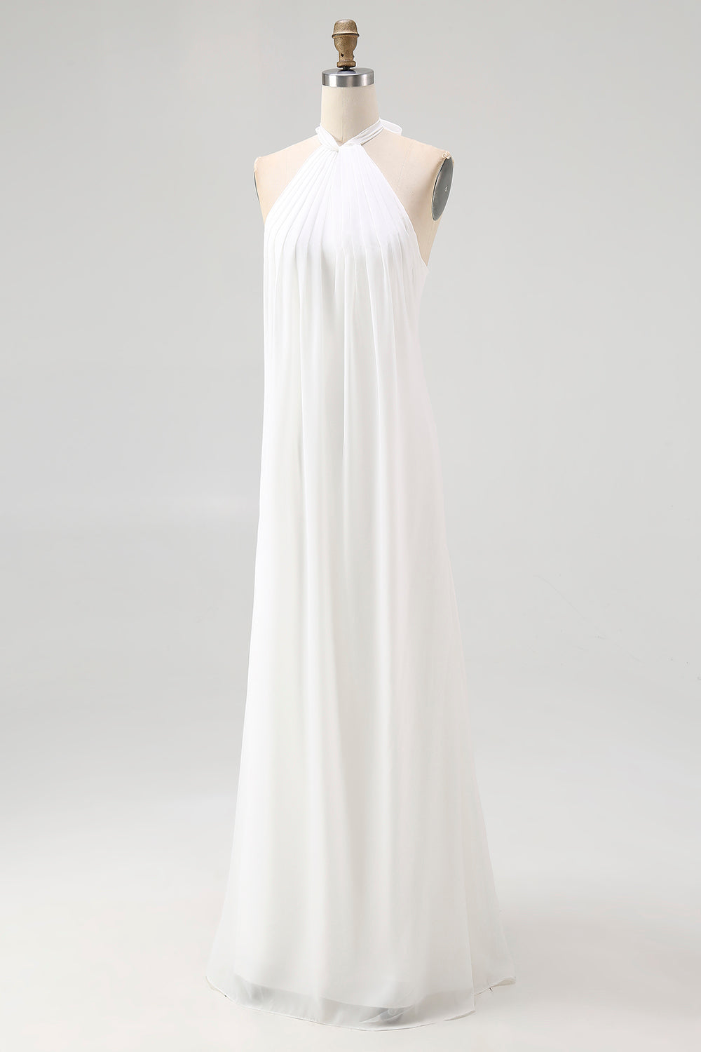 ZAPAKASA Women White Chiffon Long Rehearsal Dinner Dress Halter Neck Pleated A Line Engagement Dress ZAPAKASA Women White Chiffon Long Rehearsal Dinner Dress Halter Neck Pleated A Line Engagement Dress
